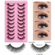 10 Pairs Natural Reusable 3D Faux Mink Eyelashes, Lightweight Soft Curly Striped Lashes, Suitable For Daily, Club, Work Wear, Fluffy And Comfortable Reusable Lashes, Create Charming Eyes With Dramatic Big Eye Effect, Strip Eyelashes - Black - View 4