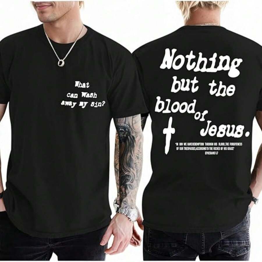 Camisetas cristianas para hombre, con versículo bíblico, con fe religiosa, playera inspiradora de Jesús Dios, playera con gráfico cruzado, Negro -, Large - Negro - Ver 1