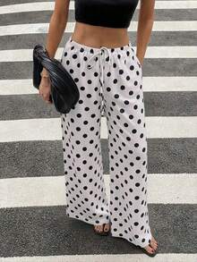 Pantalones casuales de lino de cintura baja y pierna recta para mujer, estilo de vacaciones de verano - Blanco - Ver 1