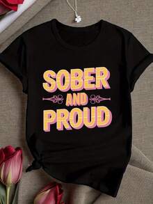 Playeras de Mujer de Algodón Oversize Moda 2026 SOBER Proud Lady comfit Camiseta Cómoda Suave Simple para Uso Diario de Manga Corta - Negro - Ver 7