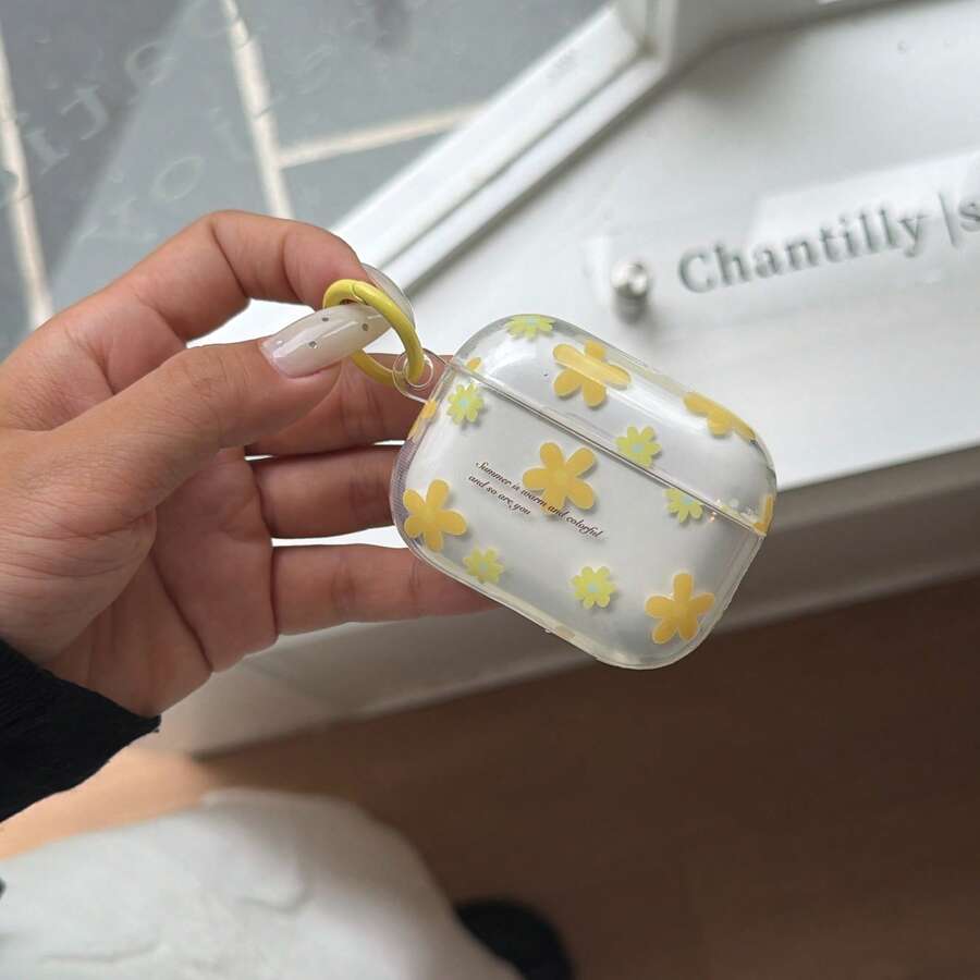 Korean Style Minimalist Small Yellow Flower Hanging Earphone Case Compatible With Airpods 4th Gen, Cute Earphone Cover Compatible With Apple 2/3/Pro 2/3, Accessory Gift For Spring/Summer, Birthday/Holiday