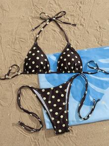 Bộ bikini nữ mùa hè, đồ bơi sexy họa tiết chấm bi, cổ yếm buộc sau lưng và quần buộc bên hông 2 mảnh, làm từ vải thoáng khí co giãn cao, phù hợp cho tiệc tùng, lễ hội âm nhạc, tiệc, mùa tốt nghiệp; đồ bơi nữ thanh lịch, bộ bikini sexy thời trang, trang phục đi biển cho nữ. - Nhiều màu - Xem 5