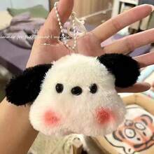 1pc Cute Plush Pochacco Doll Pendant, Soft And Adorable Sanrio Cartoon Puppy Plush Doll, Girly Pink Blush Plush Doll, Phone Chain Backpack Pendant, Healing Ugly-Cute Small Pendant, Student Stationery Decoration, Birthday Gift, Cute Animal Doll - Black and White - View 2