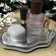 1pc Minimalist Jewelry Display Tray, Creative White & Silver Electroplated Ornament Holder - Multicolor - View 3
