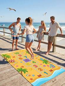 1pc Tropical Beach Digital Hopscotch Game Mat, Hawaiian Style Polyester Rectangular Carpet, Suitable For Hawaiian Vacation, Family Gathering, Spring/Summer Picnic, Adult Group Games, Ocean Theme Party And Cruise Theme Event - Multicolor - View 1