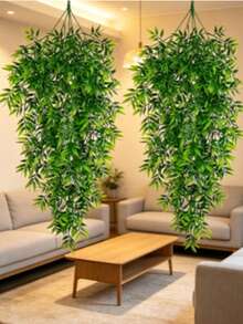 仿真綠色人造吊掛蕨類植物 - 真實竹葉藤蔓，適用於婚禮裝飾、生日派對、花園活動、室內與室外使用 - 高品質，無需電力，戶外植物 | 裝飾藤蔓 - 竹葉 - 查看 1