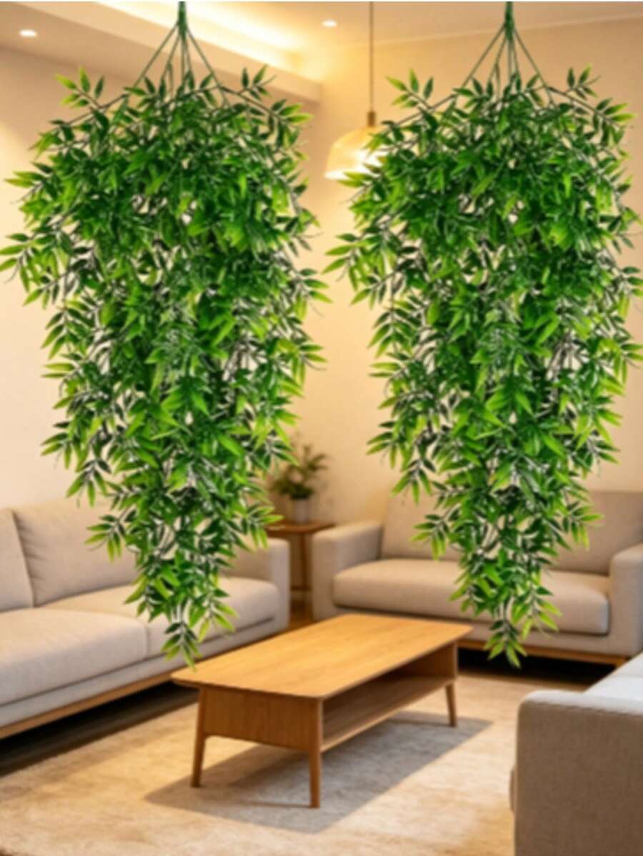 仿真綠色人造吊掛蕨類植物 - 真實竹葉藤蔓,適用於婚禮裝飾、生日派對、花園活動、室內與室外使用 - 高品質,無需電力,戶外植物 | 裝飾藤蔓 - 竹葉 - 查看 1