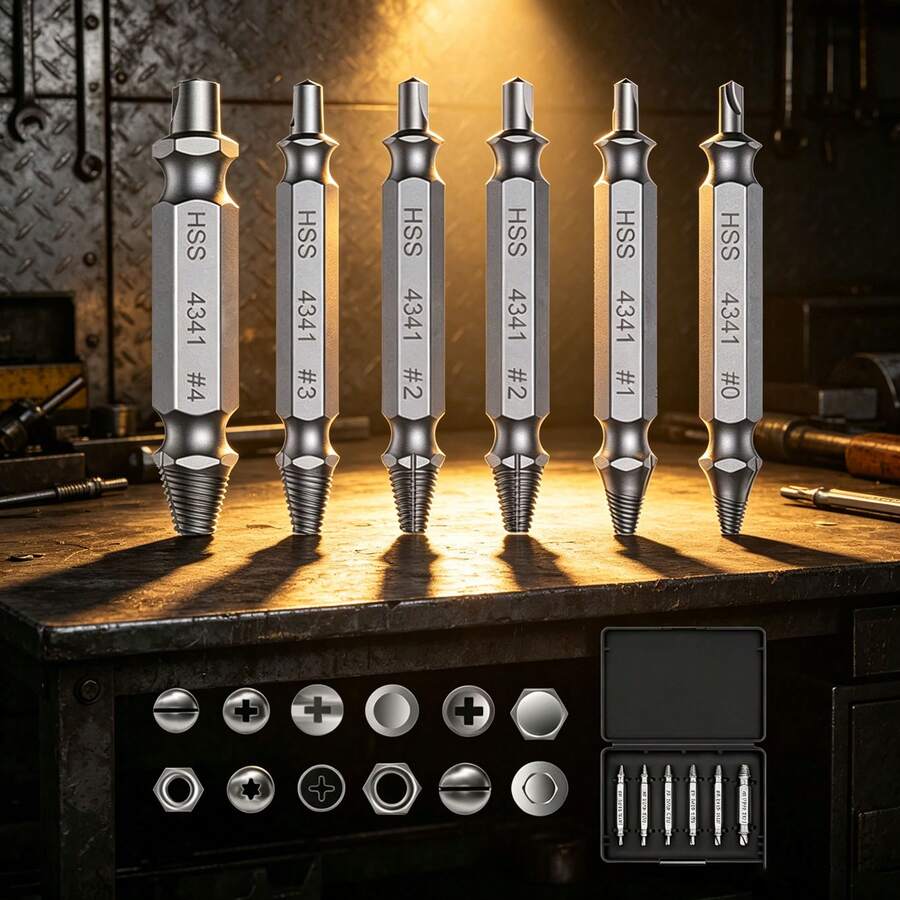 6Pcs Damaged Screw Extractor Drill Bit Set, Broken Bolt Screw Remover Tool, High Hardness Woodworking Repair Tools, 2026 New(Silver 6pcs With Box) - 6pcs With Box - View 1