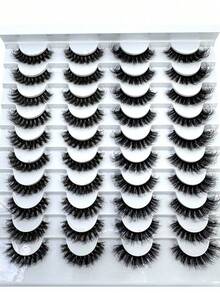 20 Pairs Soft Fluffy D Curl Cat Eye Lashes Black Stem Russian Strip 3D Faux Mink Wispy Thick Reusable Daily Practice Eyelashes - Black - View 4