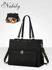 2-In-1 Insulated Lunch Tote Bag With 15.6" Laptop Compartment, PU Leather Work Tote Bag With Cooler Section, Waterproof Leakproof Lunch Box Handbag, Large Capacity Shoulder Bag For Office, Picnic, Travel, Commuting - 黑色 - 查看 8