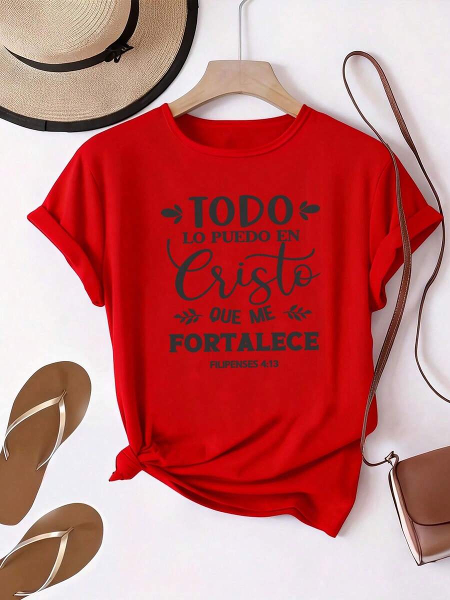 Camiseta de Mujer 100% Algodón Puro, Estilo Bohemio, con Estampado Floral Artístico, Casual, Básica, de Manga Corta, a la Moda. Camiseta de Mujer con Patrón Vintage Bohemio, 100% Algodón, Suave, Transpirable, Cuello Redondo, Manga Corta, Estilo Boho Urbano. - Rojo - Ver 1