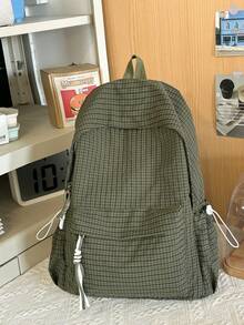 全新多层设计简约多功能背包，大容量校园风背包，适合上学、旅行，男女通用 - 綠色 - 查看 2