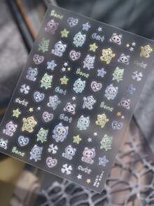 1片可爱猫眼美甲贴纸，5D骷髅美甲装饰，美甲配件，手工美甲贴纸，美甲贴片，适合女孩和女士，最佳美甲护理产品，短指甲贴纸，夏季美甲贴片 - 彩色 - 查看 9