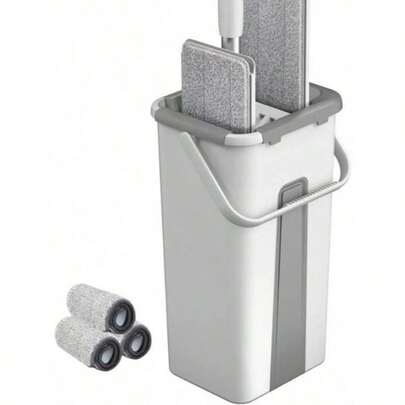 Conjunto de fregona y cubo con escurridor para el hogar, sistema de fregona plana y cubo, fregonas para limpieza de pisos y paredes, con 3 almohadillas de microfibra reutilizables GPNA