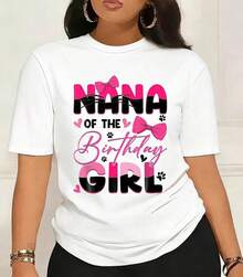 Camiseta de Cuello Redondo para Mujer, Diseño de Lazo Rosa y Huella de Pata de Nana, para Celebración Familiar, Ropa Fresca de Verano para Mujer - Blanco - Ver 6