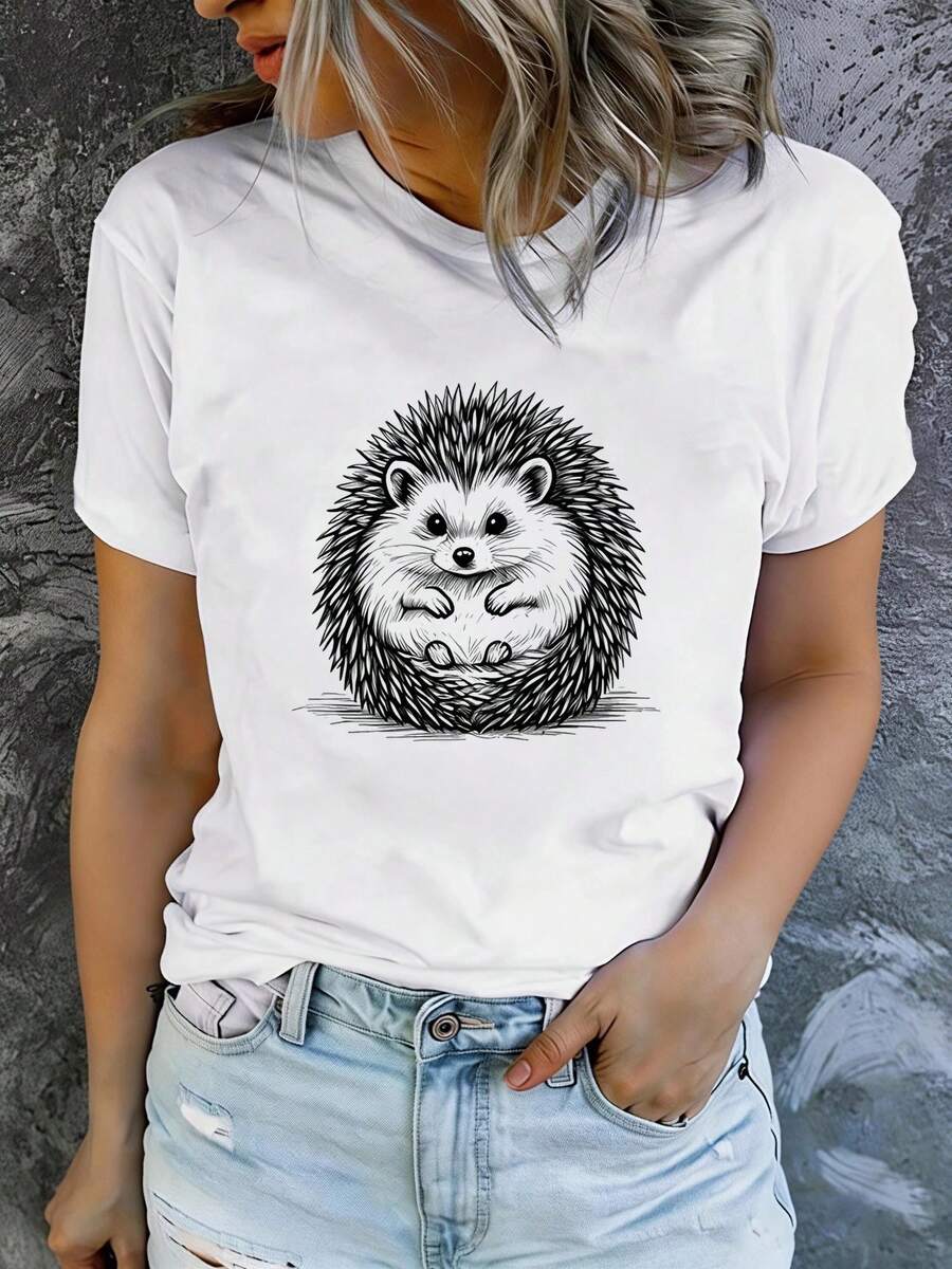 Mexican Art Printed Short Sleeve T-Shirts For Women, Modern And Casual, Machine Washable, Comfortable Fit, Cotton T-Shirt For Coordinated Family - 白色9 - 查看 1