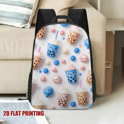 2D Flat Printing, 1pc Cute Bubble Tea Cups Backpack, Perfect For Short Trips And Daily Commuting, Simple And Stylish, 2D Flat, For Teenager