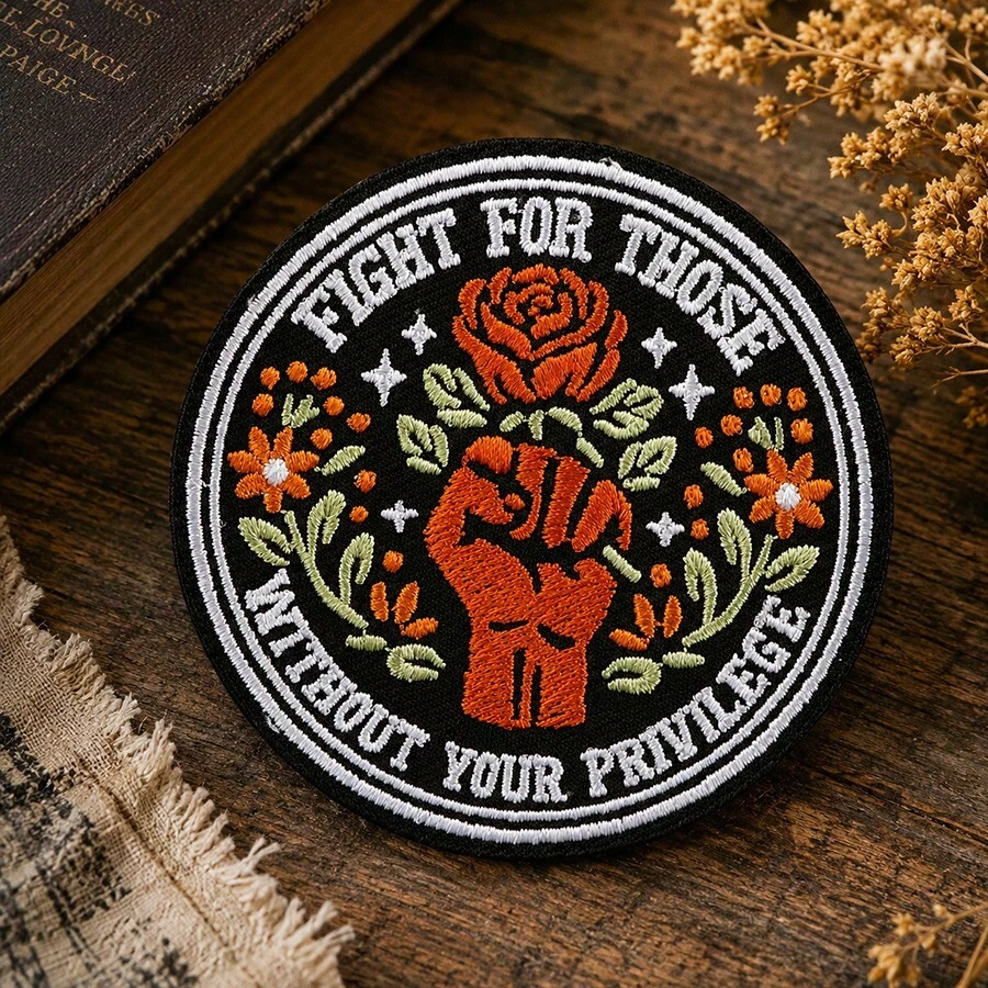 RHUAGYP 1pc "Speak Up For The Vulnerable" Round Embroidered Patch, Rose & Fist Design, Iron-On Or Sew-On, Suitable For Jacket, Canvas Bag And Hat Decoration