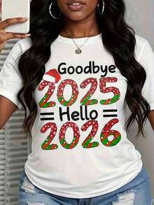 Camiseta Casual Minimalista "Adiós 2025" - Camiseta Gráfica de Celebración de Año Nuevo para Mujer - Camiseta de Temporada Festiva - Estilo Urbano Vintage Unisex - Camiseta de Manga Corta de Algodón 100% Algodón - Blanco - Ver 3