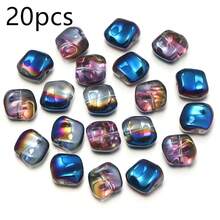 20pcs/Pack Asymmetrical Square Electroplated Glass Beads, Colorful Semi-Transparent Iridescent Glass Crystal Square Beads 12X11mm For DIY Earrings, Bracelets, Phone Charms, Jewelry Accessories - Glass Square Beads - View 14