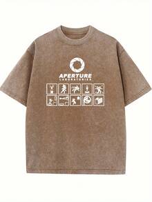 Camiseta de algodón vintage estampada de APERTURE LABORATORIES para hombre y mujer, adecuada para el verano. - marrón café - Ver 7