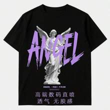 Camiseta con Estampado de Letras Y2K, 100% Algodón, Lavable, Corte Holgado, Ropa Casual para el Día a Día - Negro - Ver 1