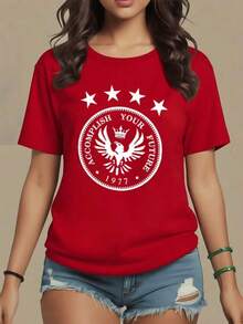 ComfortableSímbolo central de un águila coronada rodeada por estrellas que representa fuerza y logro personal inspirando a seguir metas y superar desafíos camiseta de mujer moderna confeccio - Negro - Ver 9