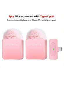 2.4G Wireless Microphone Pro: 14H Long Battery Life, 160mAh Battery Capacity,DSP+ENC Noise Cancellation, Plug & Play Clip-On Design For HD Vlogging/Live Streaming - Pink - View 7