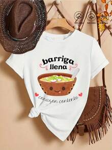 MYAZUL T 1PC Camiseta de Algodón Suave para Mujer con Diseño de Tazón de Sopa de Corazón Feliz y Vientre Lleno, Regalo Lindo para Amantes de la Comida, Ideal para San Valentín, Día de la Madre, Moda Cómoda y Casual, Perfecta para Todas las Estaciones, Tallas S M L XL - Negro - Ver 10