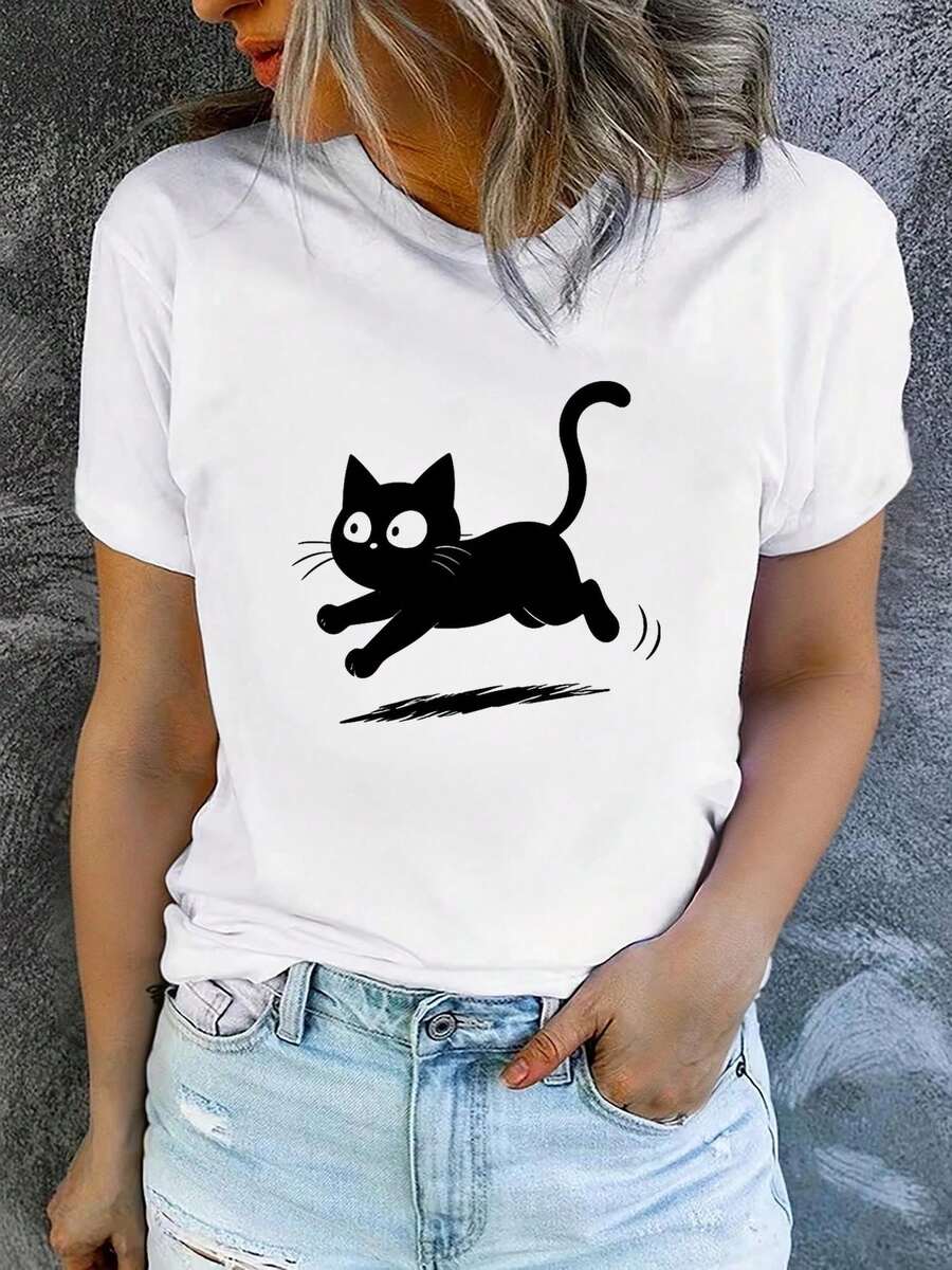 Camiseta de manga corta con cuello redondo para mujer, estampada, moderna y casual, lavable a máquina, ajuste cómodo, estampado plano 2D Blusas Para Mujer Casual. - Blanco_02 - Ver 1