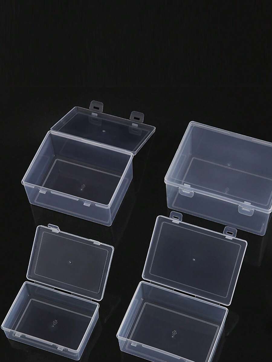 1pc Set Clear Snap-Lid Storage Boxes | Small Medium Large Sizes | Portable Organizer For Hair Accessories & Desk Items | Dustproof & Space-Saving - Ice Crystal Color - View 1