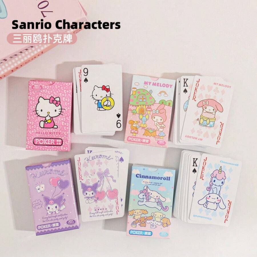 Sanrio角色撲克牌,Hello Kitty/My Melody/Kuromi/Cinnamoroll卡通卡片,可愛動漫卡片組,適合家庭遊戲之夜與派對 - 多款 - 查看 1
