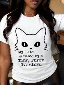 1 Pieza Moda Casual Para Hombres y Mujeres 1 Pieza Mi Vida Está Regida Por Un Pequeño Señor Peludo, Camiseta Para Amantes de Gatos Para Mujeres y Hombres, Camiseta Divertida Para Dueños de Gatos Con Gráficos de Gatitos Adorables, Camiseta de Algodón Para Entusiastas de Mascotas. Versátil, fácil de combinar, para uso diario, estilo urbano, conjuntos para vacaciones, conjuntos para fines de semana. - Blanco - Ver 6