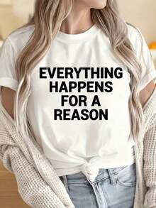 Camisetas para Mujer y Hombre con Cuello Redondo y Mangas Cortas. Camiseta con Frase Motivacional "Todo Sucede por una Razón". Camiseta Gráfica Negra Casual para Mujer. Camiseta con Frases Inspiradoras. Camiseta de Moda. Estampados Divertidos Ideales para Fiestas de Navidad, Actividades Deportivas, Fiestas de Fin de Año, Salidas, Deportes y Otros Regalos Festivos. - Blanco - Ver 4