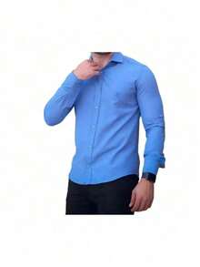 Premium Quality Slim Men's Dress Shirt - Excellent Finish - 淺藍色 - 查看 2