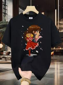 Camiseta 100% para hombre - Manga corta, cuello redondo, impresión digital, cómoda para todas las estaciones, lavable a máquina, ideal para salidas diarias, cuello redondo, diseño circular, camiseta casual de verano Muscle Freaks Anime Candy Style Manga Illustration - Negro - Ver 6