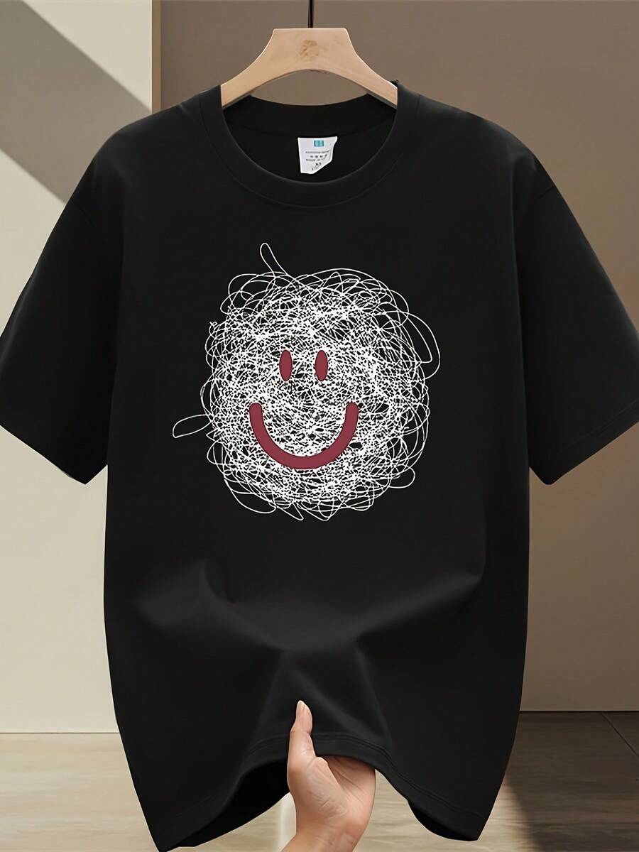 Camiseta de manga corta con estampado moderno y puro de peso pesado para hombre, nuevo estilo casual de verano, corte holgado, top versátil en tallas grandes (10)