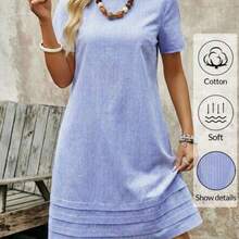 guangzhougaolangshangmao Faunlyn Vestido corto de manga corta de unicolor casual de verano - Azul marino - Ver 1