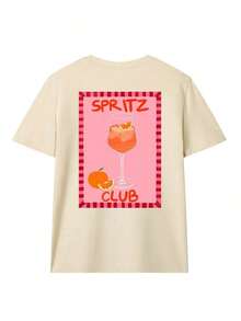 playeras casuales de mujer con estampado "Spritz Club" y cóctel, playera de algodón color crema ideal para looks frescos y modernos en 2026 - Blanco - Ver 3