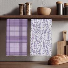 2PCS Kitchen Towels Hand-Painted Purple Plaid Lavender Pattern Print 40*60cm Soft Healing Rectangular Microfiber Kitchen Towels, Dishcloths, Tablecloths, Hand Towels, Kitchen Decor, Home Decor, Neighbor Housewarming Gift, Perfect For Kitchen And Bathroom Use, Suitable For Housewives And Family Gathering Gifts, High Cost-Performance, Home Essential - Purple - View 6