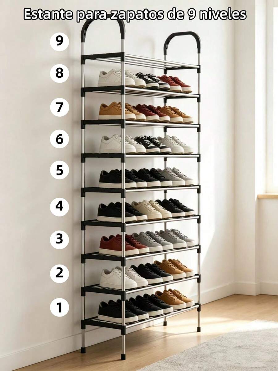 Zapatero 5 Niveles Perchero Acero Metálico Organizador 2 en 1 Armable Con 8 Ganchos Negro,Marco Metal Hogar estantes De Zapatos Muebles caja Organizador,Zapatero para armario,organizador de zapatos con sombrero, perchero, estante entrada almacenamiento grande armario organizador multifuncional.