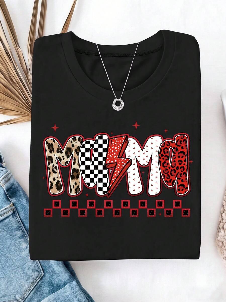 Una camiseta de manga corta para mujer, moderna, a la moda, retro y de corte holgado, adecuada para actividades al aire libre en primavera y verano.Camiseta retro para mujer con estampado de "MAMA", leopardo, cuadros, rayo, cereza roja, ideal para el Día de la Madre.Manga corta, cuello redondo, estilo casual, adecuada tanto para primavera como para verano.Un regalo ideal para cumpleaños o días festivos.Camiseta casual para el día a día, top de manga corta con estampado minimalista para la oficina y el otoño.blusas para mujer,blusas casuales para dama,tops,, mujer premium,y2k,playeras de mujer curvy,ofertas y liquidaciones ropa mujer,playeras deportivas para mujer,,playeras de hombre, mujer,blusas>elegante VDWF - Negro - Ver 1