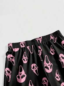 SummerROMWE Gothic Dark Snake Print Halloween Horror Pitiful All-Over Print Loose Wide Leg Plus Size PantsLoose And Comfortablesummer Outfits For Women - Black 2 - View 4