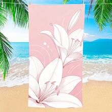 Large Quick-Dry Absorbent Beach Towel With Pink Lily Flower Pattern, Suitable For Men And Women, Swimming Pool, Spa, Travel, Summer Accessory - Multicolor - View 7