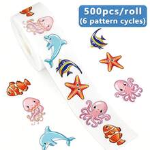 500張/捲海洋動物貼紙 16款圖案 螃蟹 水母 海馬 海龜 章魚 海星 豚魚 魚類貼紙 海洋生物 開學首日 - 卡通 - 查看 10