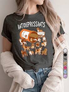 1 camiseta deportiva casual para mujer, camiseta de cuello redondo, ANTIDEPRESSANTS Dog, moda de perro anti-depresión, camiseta casual divertida, especial para amantes de mascotas y para quienes necesitan relajación, para el Día de la Salud Mental o como ropa cómoda para el día a día, Dog Therapy, Humor Tee, top cómodo para todas las estaciones, 180g 100% algodón. - Blanco - Ver 9