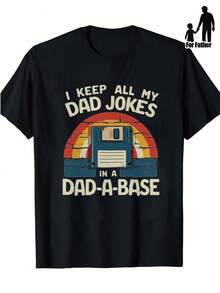 Camiseta Vintage para el Día del Padre - Camiseta de manga corta para hombre 100% de corte clásico con diseño retro de disco flexible y casete, texto con chistes divertidos para papá, lavable a máquina, regalo casual para entusiastas de la tecnología, tela transpirable de estilo nostálgico. - Negro - Ver 1