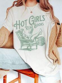 1 camiseta Hot Girls Read Books, camiseta literaria, camiseta divertida de Booktok, para amantes de los libros, Romantasy, merchandising de libros, regalo para lectoras, regalo para novias. Camisetas casuales y elegantes, ropa deportiva,% algodón, transpirable y cómoda, 210g,% algodón, todos los diseños están impresos. Unisexo. - Negro - Ver 6