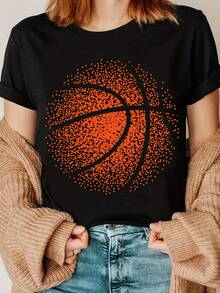 Camiseta con estampado de baloncesto, camiseta para el día del juego, camiseta para entusiastas del baloncesto, un regalo para jugadores de baloncesto - Negro - Ver 1