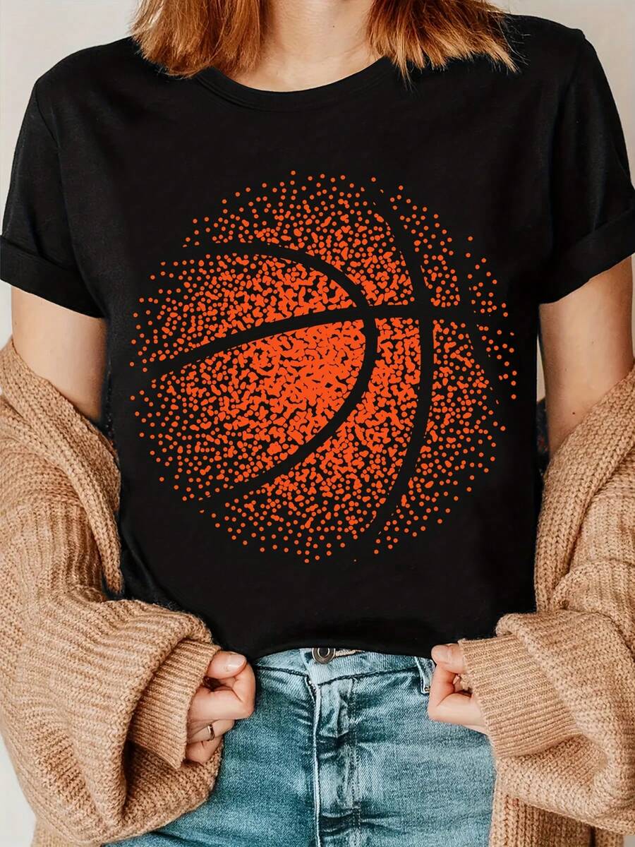 Camiseta con estampado de baloncesto, camiseta para el día del juego, camiseta para entusiastas del baloncesto, un regalo para jugadores de baloncesto - Negro - Ver 1
